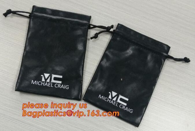 Custom Printed PU Leather Waterproof Drawstring Bag, Cheap Black PU Leather Drawstring Pouch Bag Jewelry Pouch PU drawst