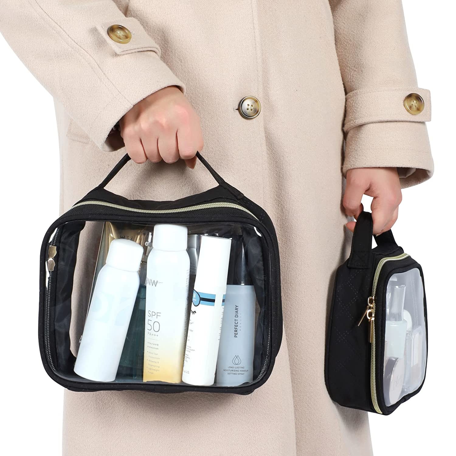 Custom Small Neoprene Transparent Standup Travel Storage Makeup Bag Pvc Clear Toiletry Cosmetic Black Bag