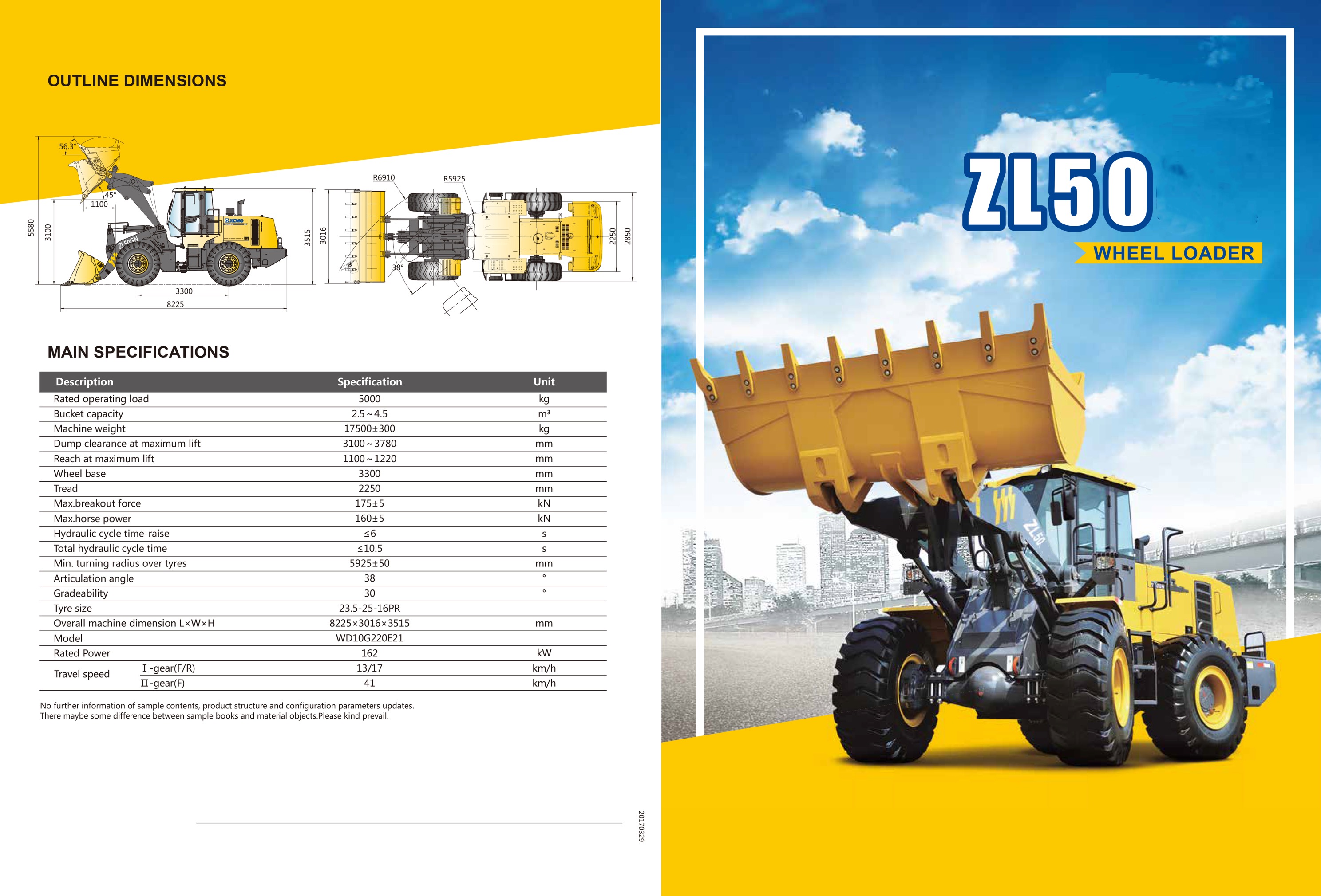 Front Wheel Loader 5Ton 6Ton 7Ton with 3cbm Bucket Capacity and Advanced Technology