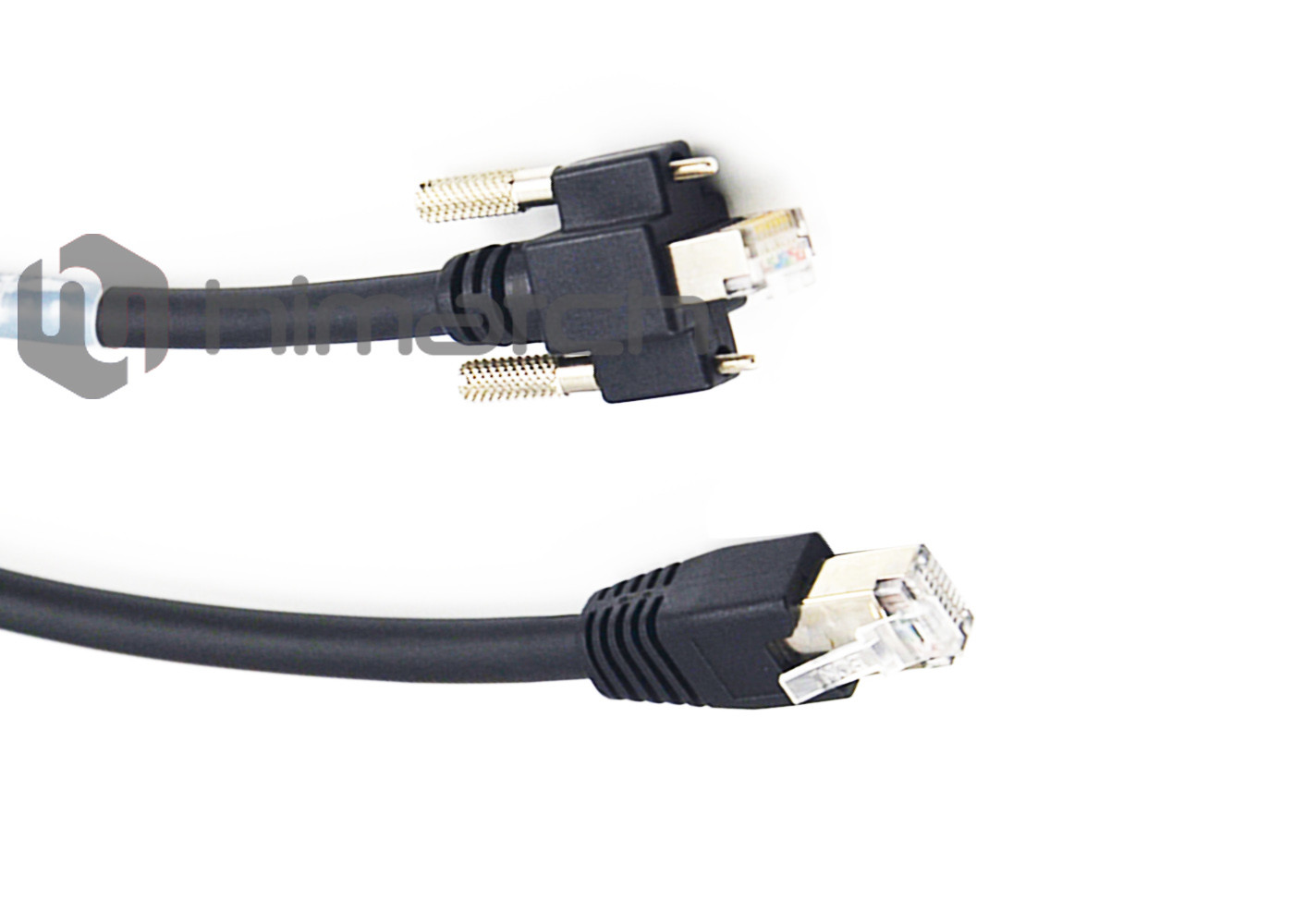 Black Gigabit Ethernet Cable / Angled Rj45 Cable With Thumbscrew Locking