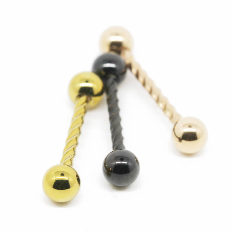 Gold Black Tongue Ring Piercing 14G 16mm Rose Gold Screw Barbell