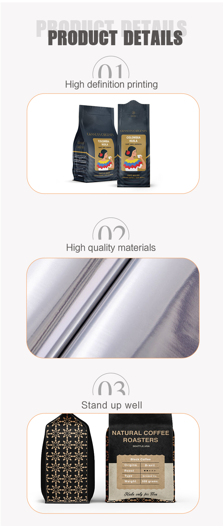 100 Food Grade Coffee Packaging Bags With Zipper Eco Friendly Tea Bag Packaging