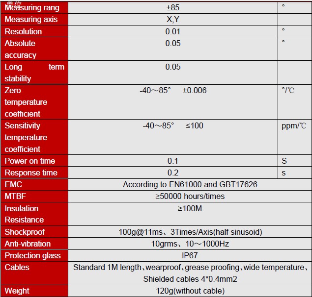 0.01 Deg Shockproof Slope Inclinometer Switch 0.2s Response Time