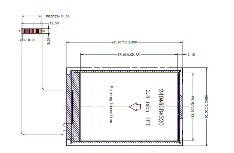 FCC 3 Inch TN Lcd Display / 240*960 Spi Tft Lcd Display