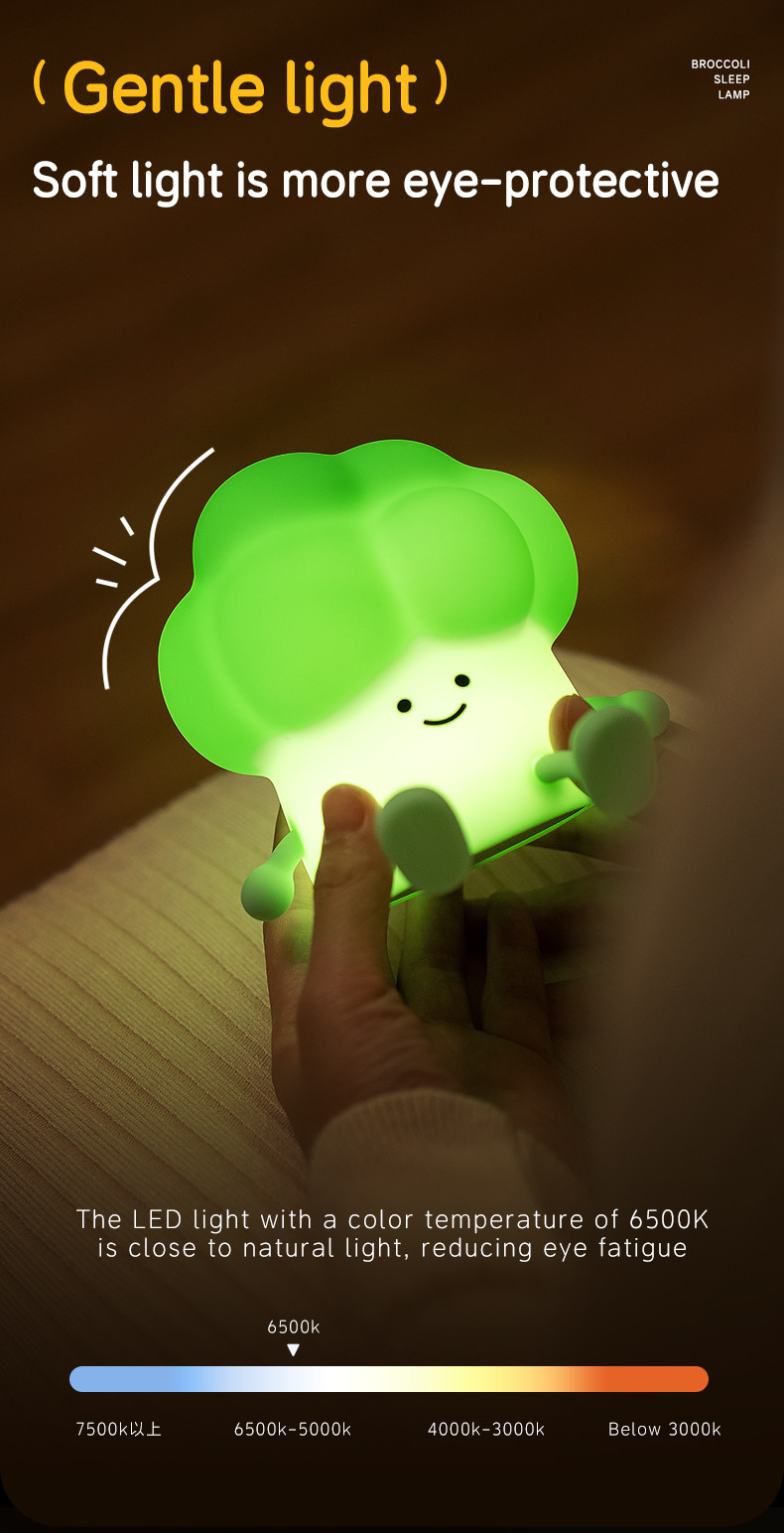 DY Trendy Sleep Silicone Night Light Rechargeable Bedside Vegetable Lamp 3 Level Dimming Broccoli Night Light