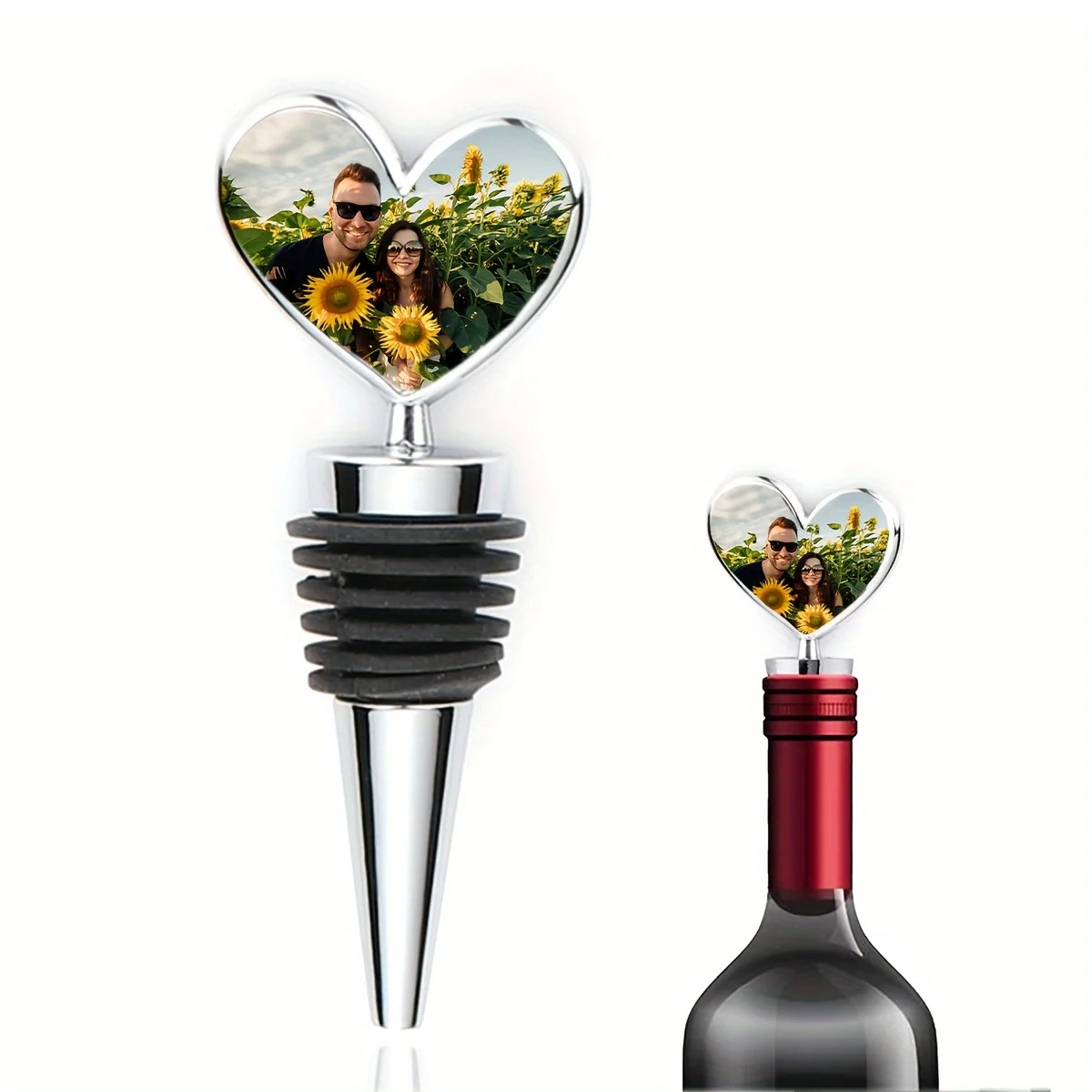 Custom Photo & Name Wine Stopper Ideal Valentine'S Day Gift With Reusable Silicone Cork