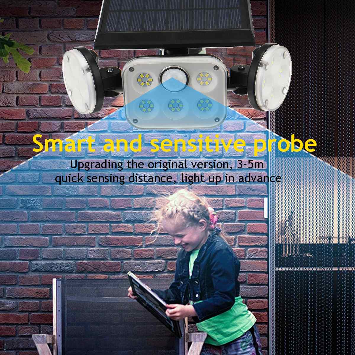 Porch Patio 16W 300LM ABS Solar Motion Sensor Wall Light Three Head