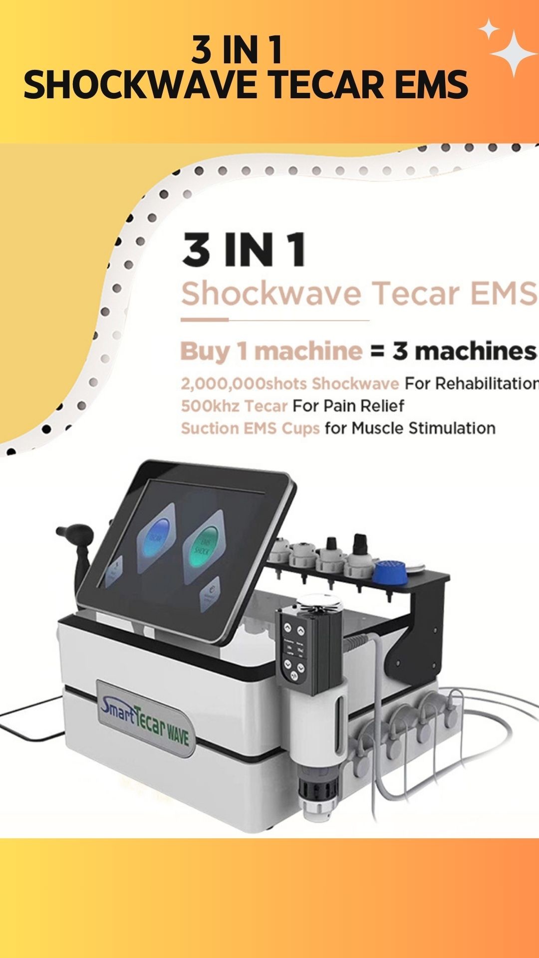 3 In 1 Portable Smart Tecar Ret Cet Pain Relief Shockwave Therapy Machine Ret Cet Rf Slimming Machine