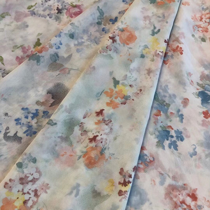50gsm-100gsm Tie Dye Printed Fabric Polyester Spandex Chiffon Fabric