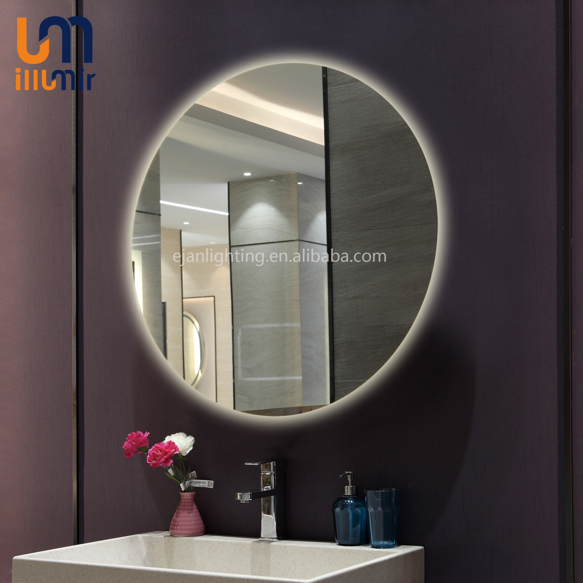 Replaceable Round Backlit Bathroom Mirror Fog Resistant For Hospitality Industry