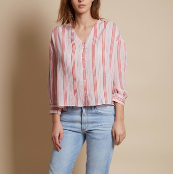 Ladies Short Sleeve Plaid Blouse With Ruffle