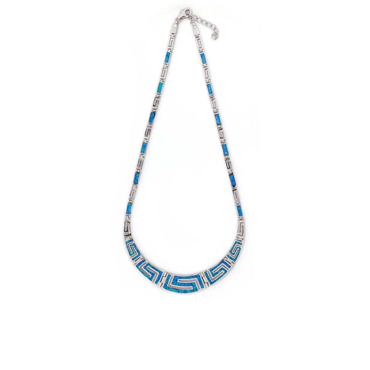 925 With Sterling Silver Greek Unique Pattern Designs Bule Opal Meander Round Necklace
