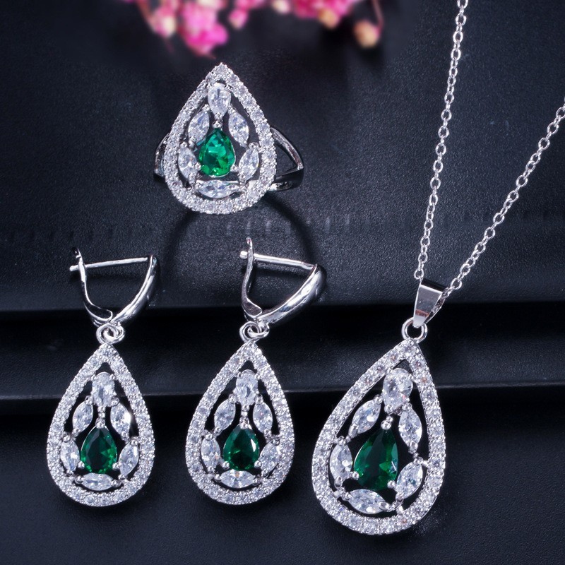 CZ charm pendant necklace dainty jewelry Water Drop Necklace and Earring Sets Big Wedding Jewelry Sets For Brides