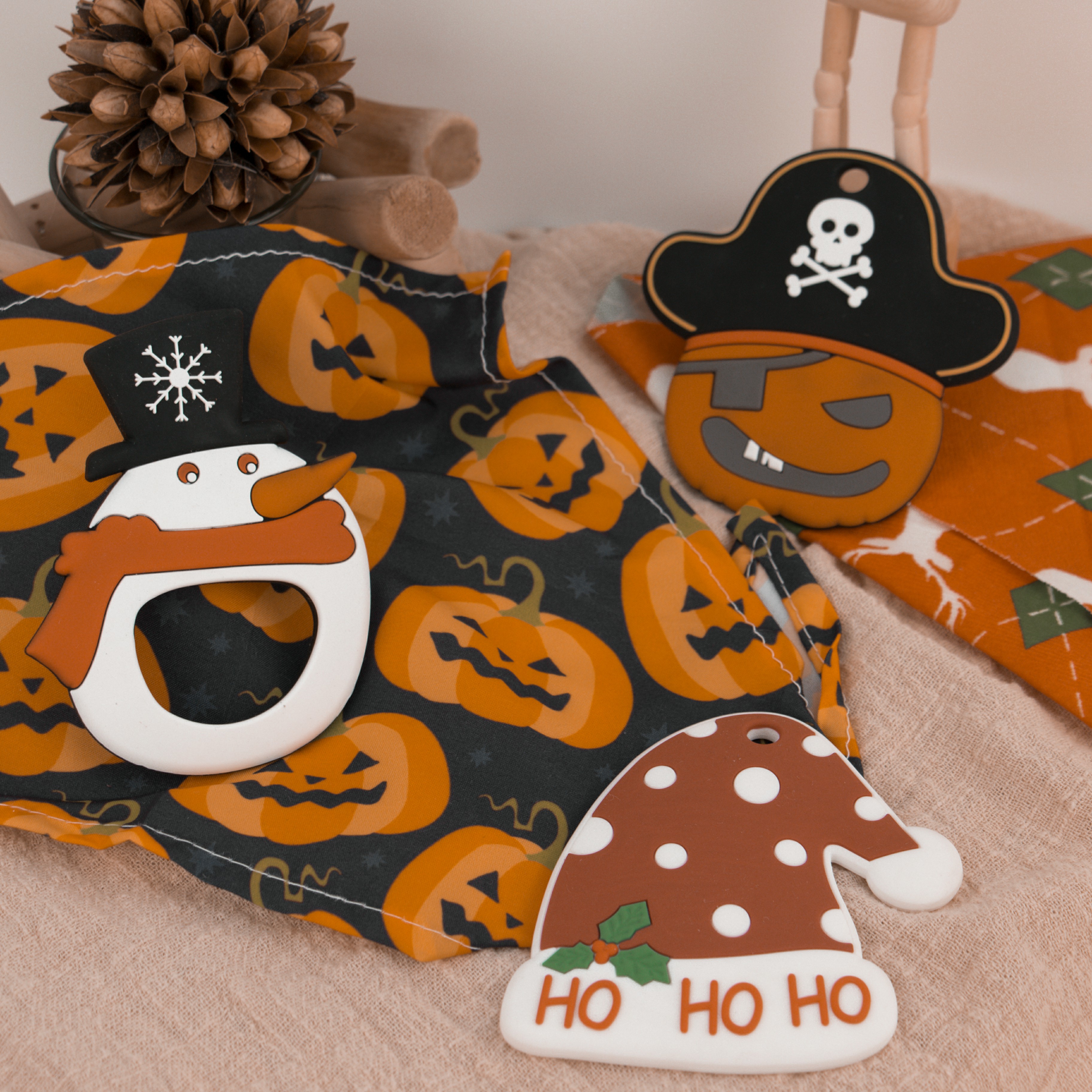 Colorful Custom Silicone Teether , Eco Friendly Gingerbread Man Teether For Baby