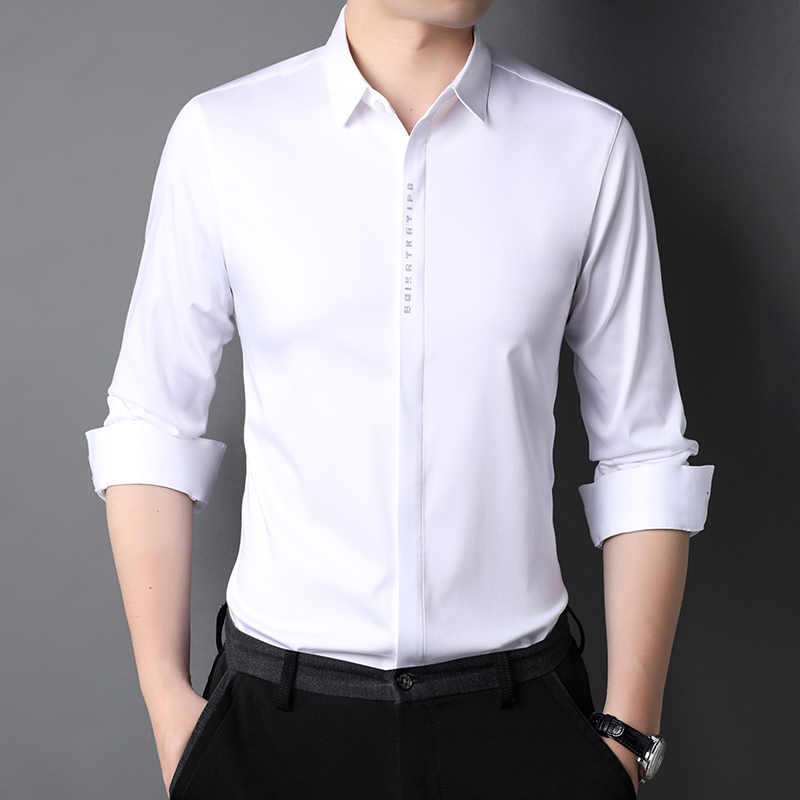 Stand Collar Mens Plain Shirts for Adult Leisure in Polyester Viscose Acrylic Classic