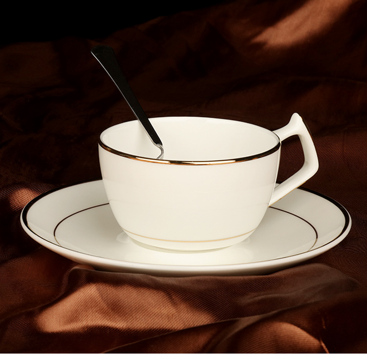 Wholesale customizable sublimation coated best selling Ceramic Bone China Mug with Saucer with golden rim