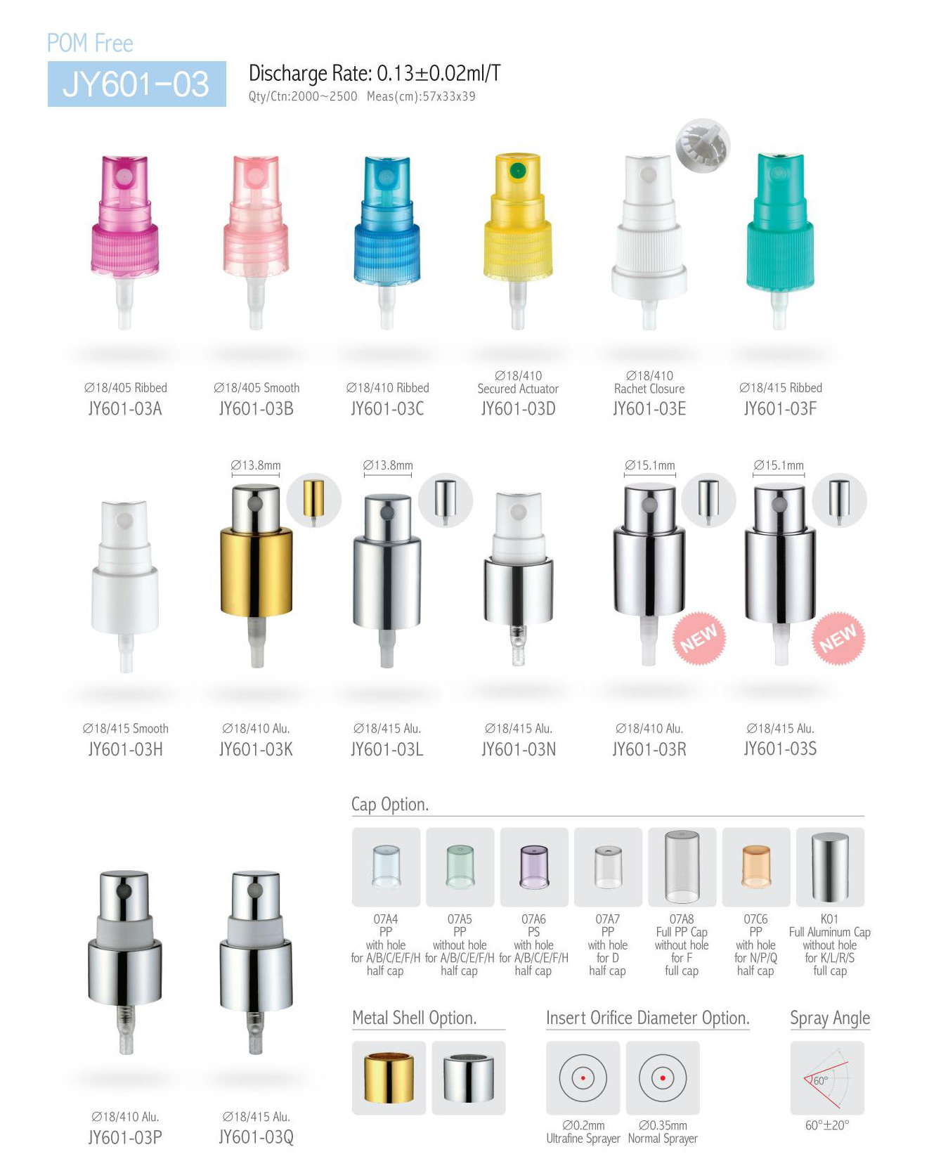 Aluminum Cosmetic 18 410 Fine Mist Sprayer JY601-03R For High Dosage 0.13±0.02ml/T