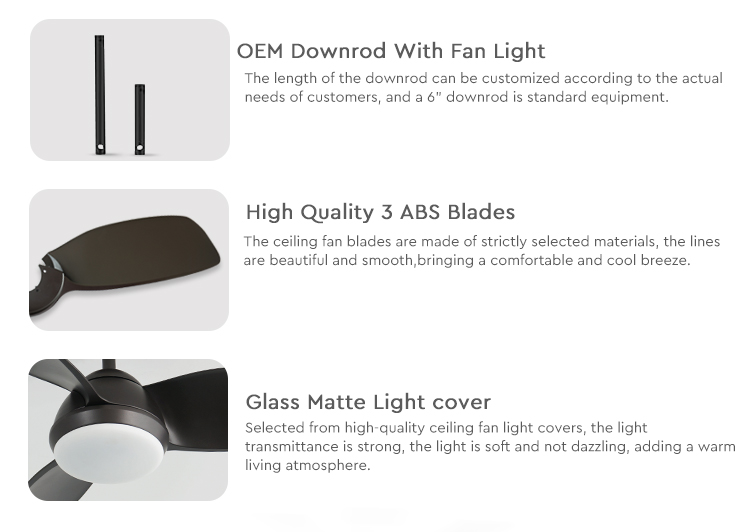 Pure Copper Motor 42-inch LED Ceiling Fan with Black ABS Blades and Metal Plastic Body