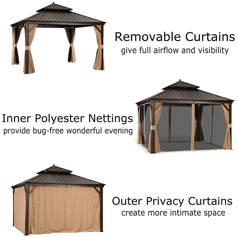 Metal Roof Gazebo Aluminum Frame Galvanized Steel Double Roof