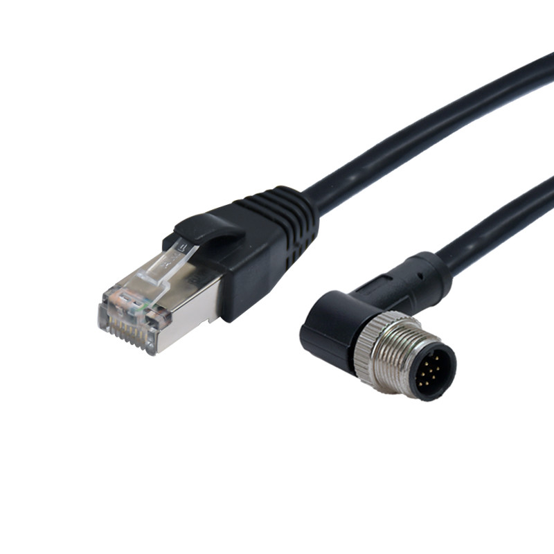 Cat5e Industrial Ethernet Connector RJ45 Cable To M12 90 Degree Molding Female Connector