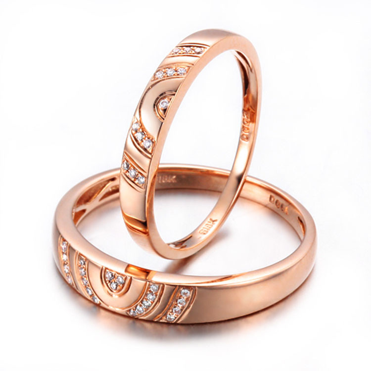 18K Rose Gold Daimonds Couple Wedding Band Ring (GDR009)