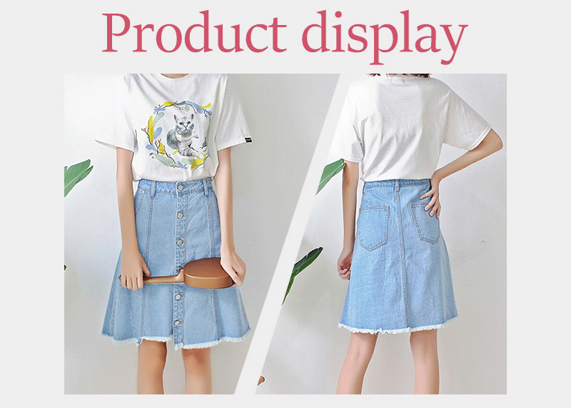 Fashion Ladies Mid Length Denim Skirts , Knee Length Jeans Skirt Breathable
