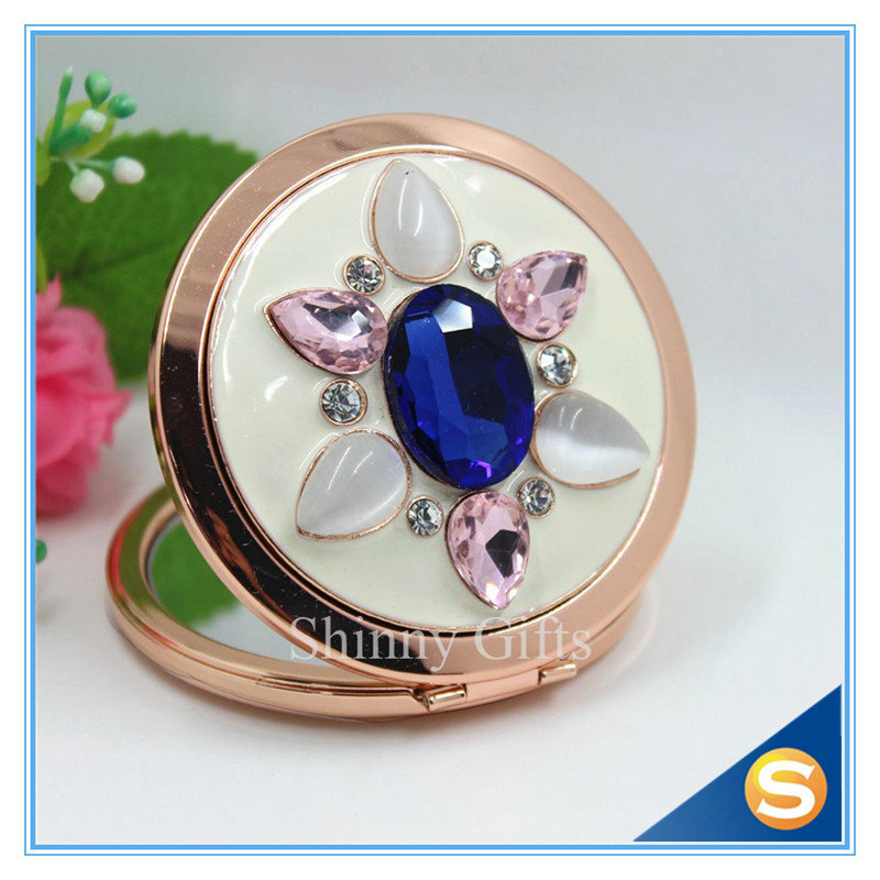 Shinny Gifts Whole Sale Rhinestone Round Shape Metal Cosmetic Mirror
