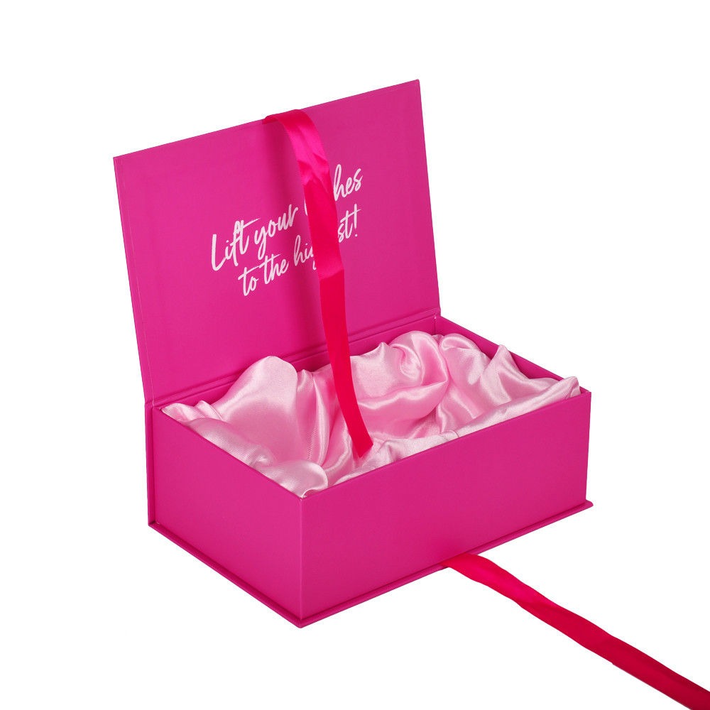 Rigid Paper Pink Magnetic Gift Box Packaging Wig Hair With Ribbon