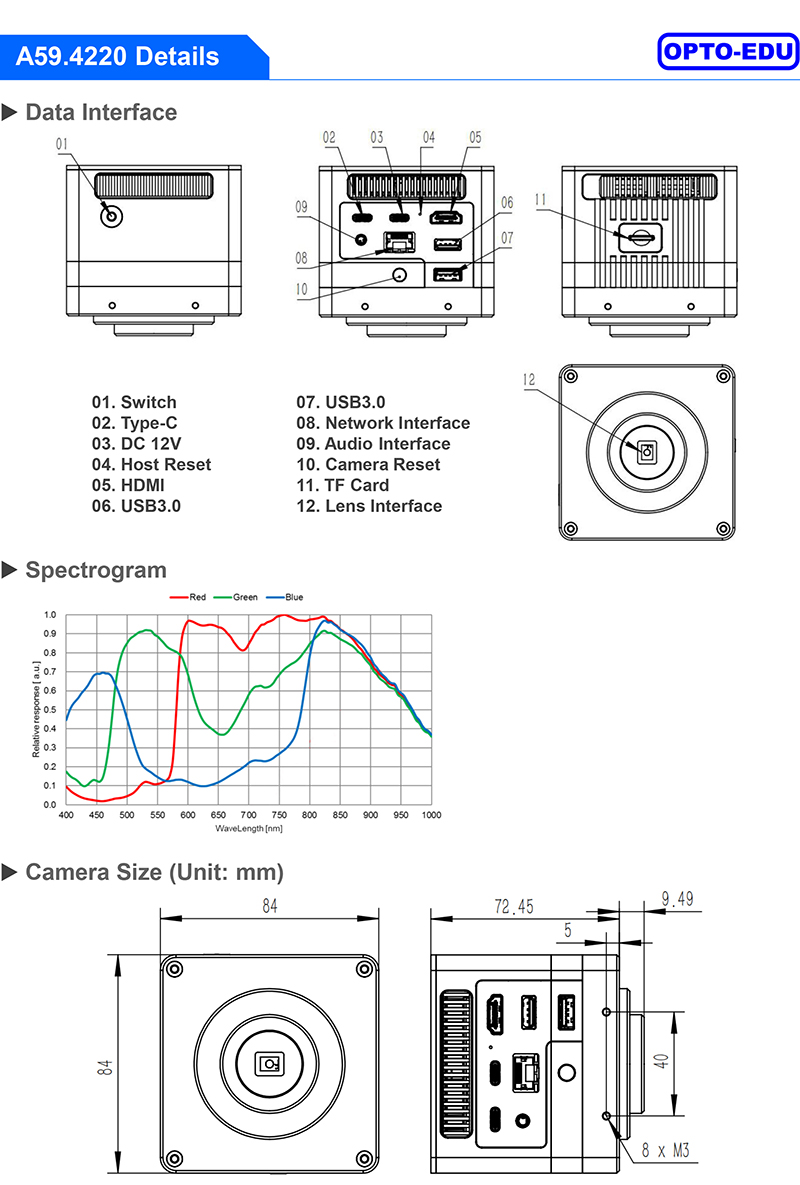 OPTO-EDU A59.4220 With Windows PC Digital Camera for Microscope 8.0M Manual Stitching EDF