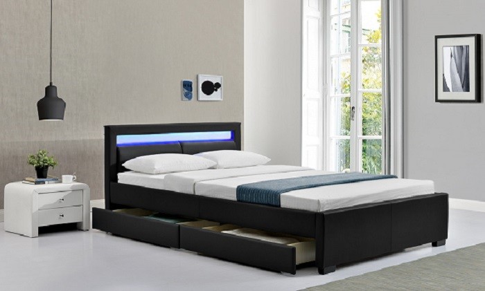 Much color Solid back LED Upholstered Bed comfortable for sleep FSC