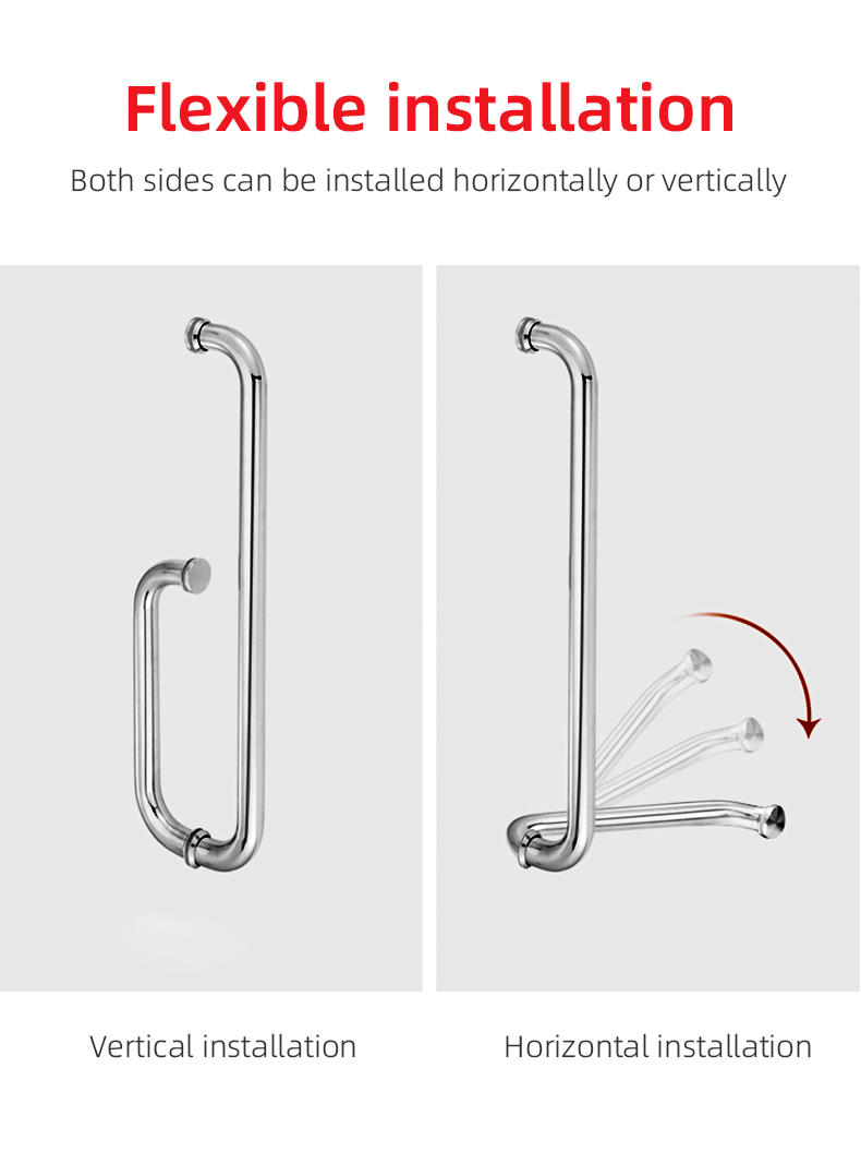 Round Tube L Shape Handle Stainless Steel Bathroom Glass Shower Door Handle