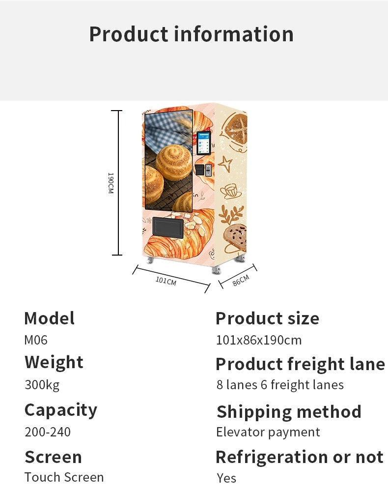 50W Automatic Bread Snack Foods And Drinks Products Qr Pay Vending Machines