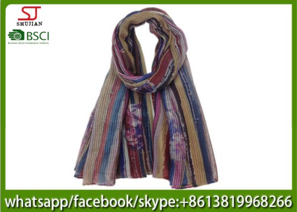 China supplier stripe mini flower print scarf 100% Polyester 100*200cm shawl sun