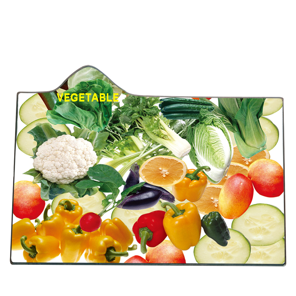 White Vegetable Kitchen Round Square Serving Tray Tempered Glass Cutting Board with Handle