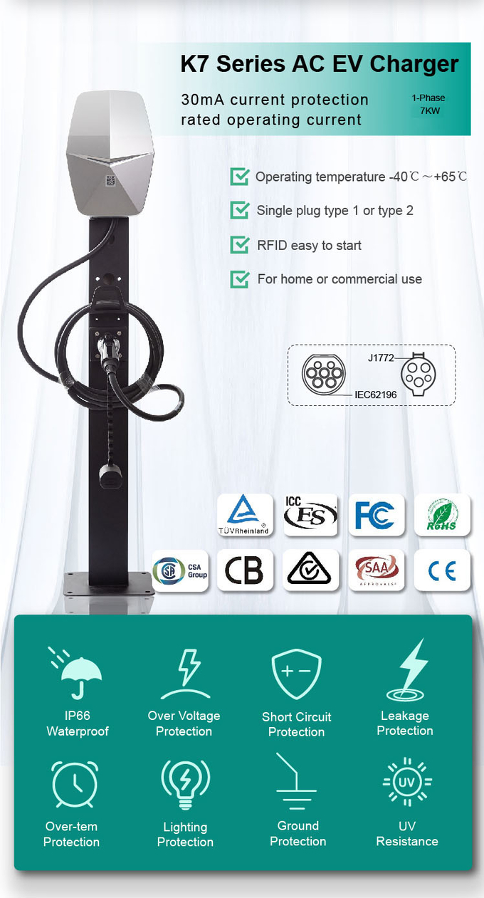 EVCOME Fast Ev Level 2 Home Charger OCCP 1.6 1 SAE J1772 Type 2 IEC62196-2 7KW 11KW 22KW