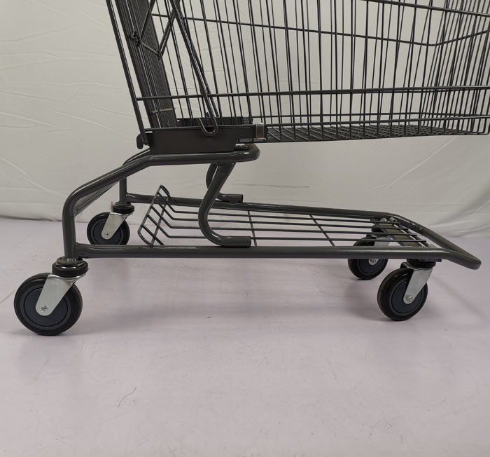 150L Grey Metal Shopping Trolley Zinc Powder Coating Steel Shopping Cart