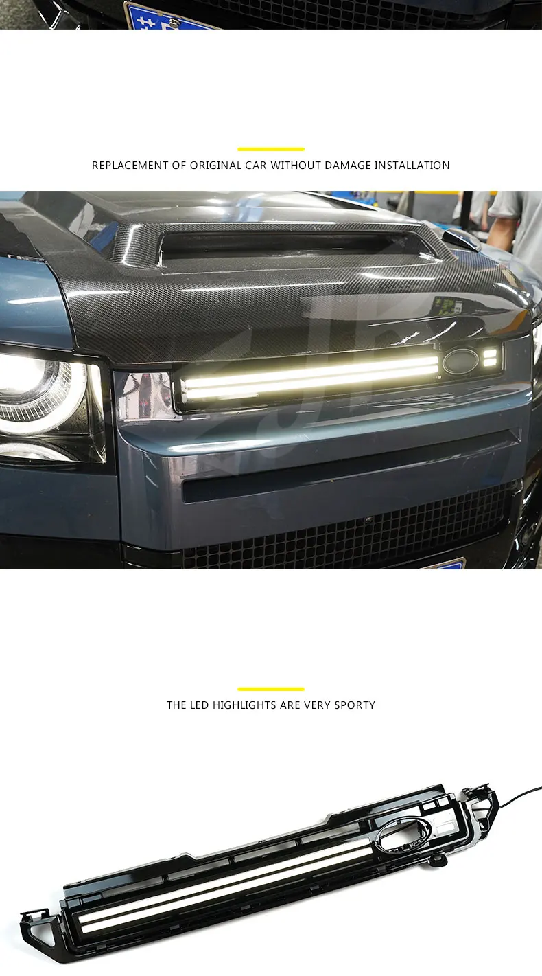 For Land Rover Defender 2020-2024 Luminous Grille Car Front Grid Strong Dynamic Flowing Day Running Light