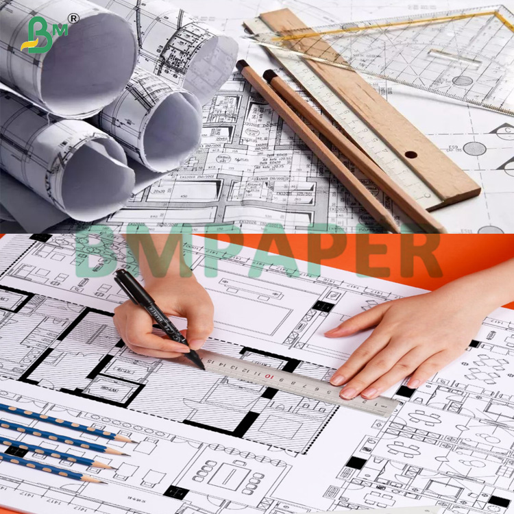 80g Smooth White CAD Plotter Paper For Enguneering Design Or Garment