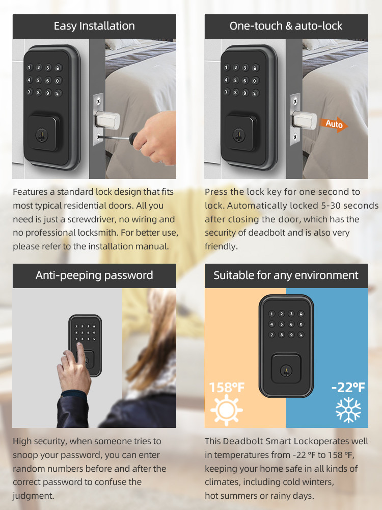 Cylinder Smart Deadbolt Door Lock Interior Keypad FCC Easy Installation
