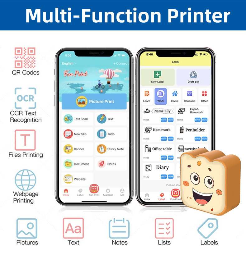 1200mA 3.7V Thermal Portable Mini Inkless Printer Sticker 203DPI
