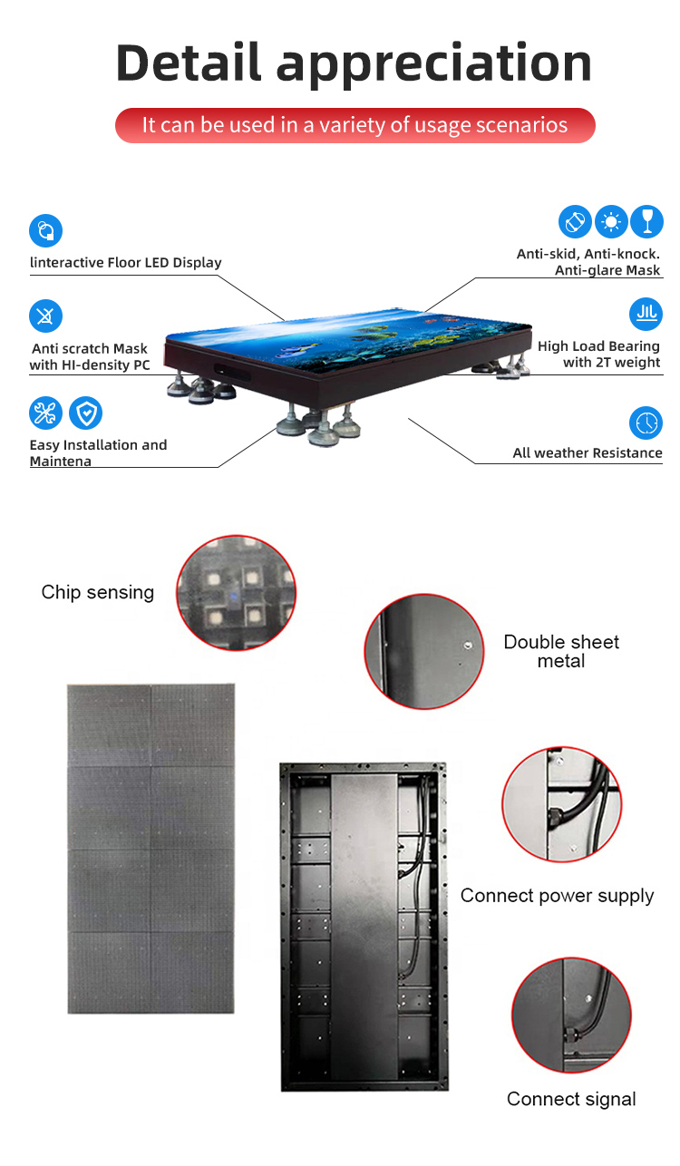 P3.91 P4.81 P6.25 Interactive LED Dance Floor Advertising Capacitive