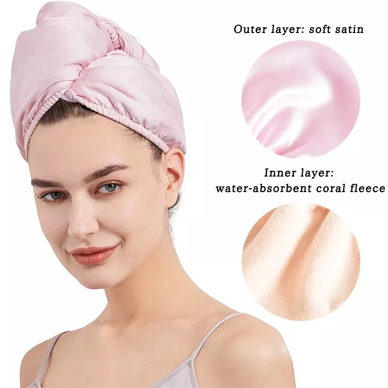 Plain Dyed Double Layer Stain Silk Hair Wrap Towel for Professional Drying Results