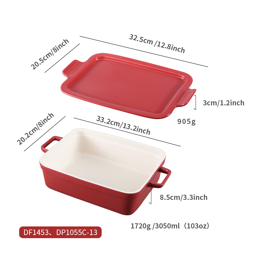 Muffin Dessert Ceramic Oven Dish , Rectangular Baking Pan With Platter Lid