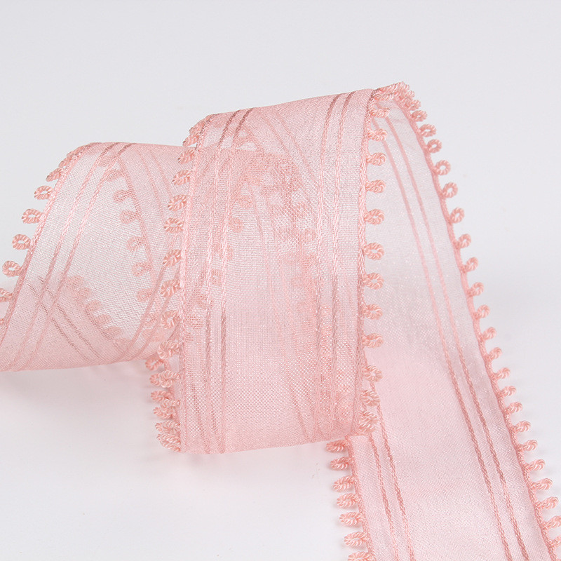 16mm-38mm Rolls Of Organza Ribbon Double Circle Edge Red Sheer Ribbon