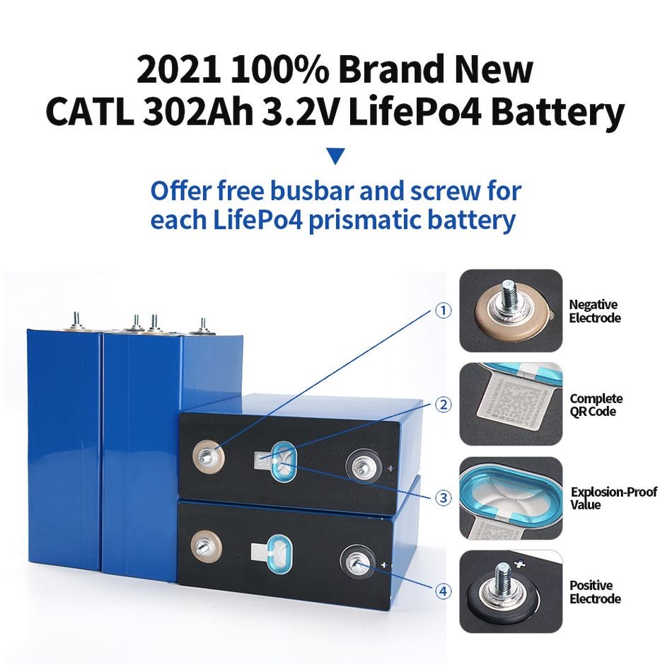 300Ah 302Ah Prismatic LiFePO4 Battery Cell Grade A 3.2V Lithium Cells