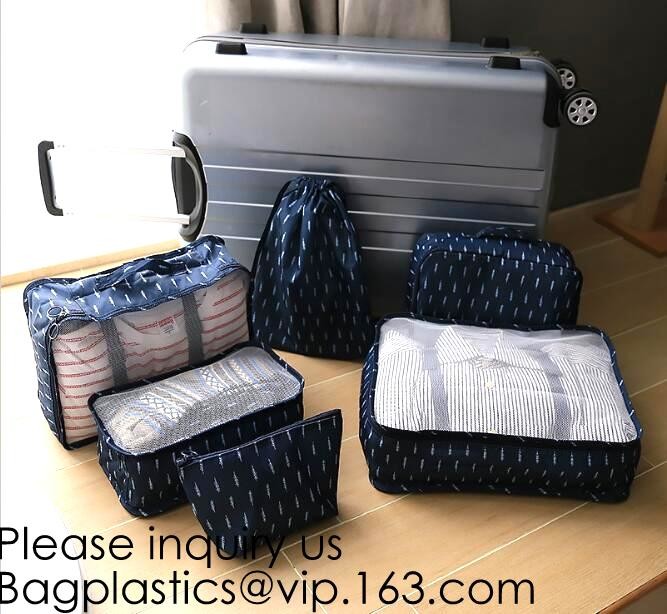 6pcs Travel Clothing Mesh Pouch Laundry Bag Travel Organizer Clothing packs Handle,metal zipper customize logo print mak