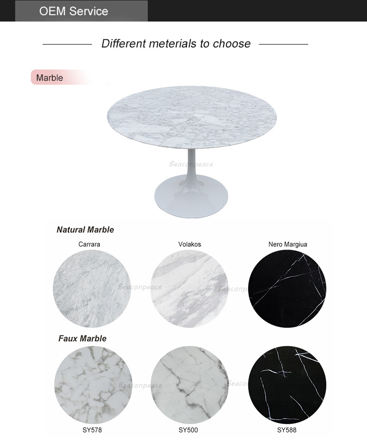 White Marble Top Dining Table with Metal Base for Living Room