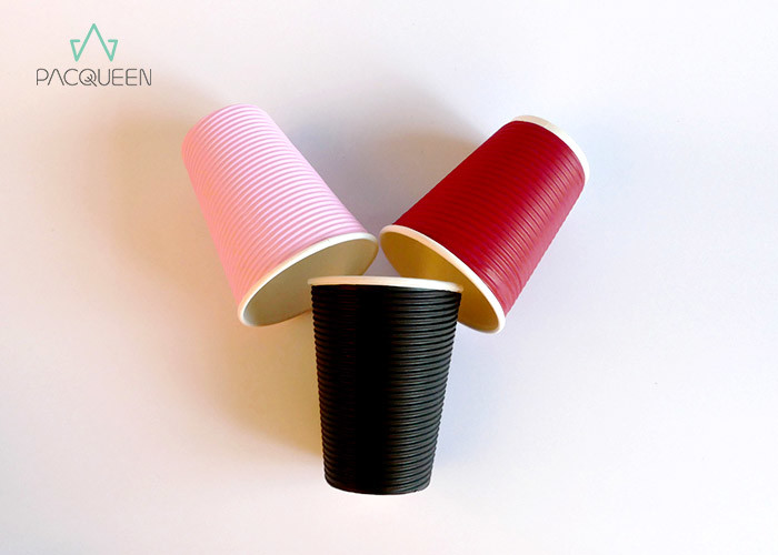 Bagasse Ripple Paper Coffee Cups Degradable Embossed Style Custom Printing