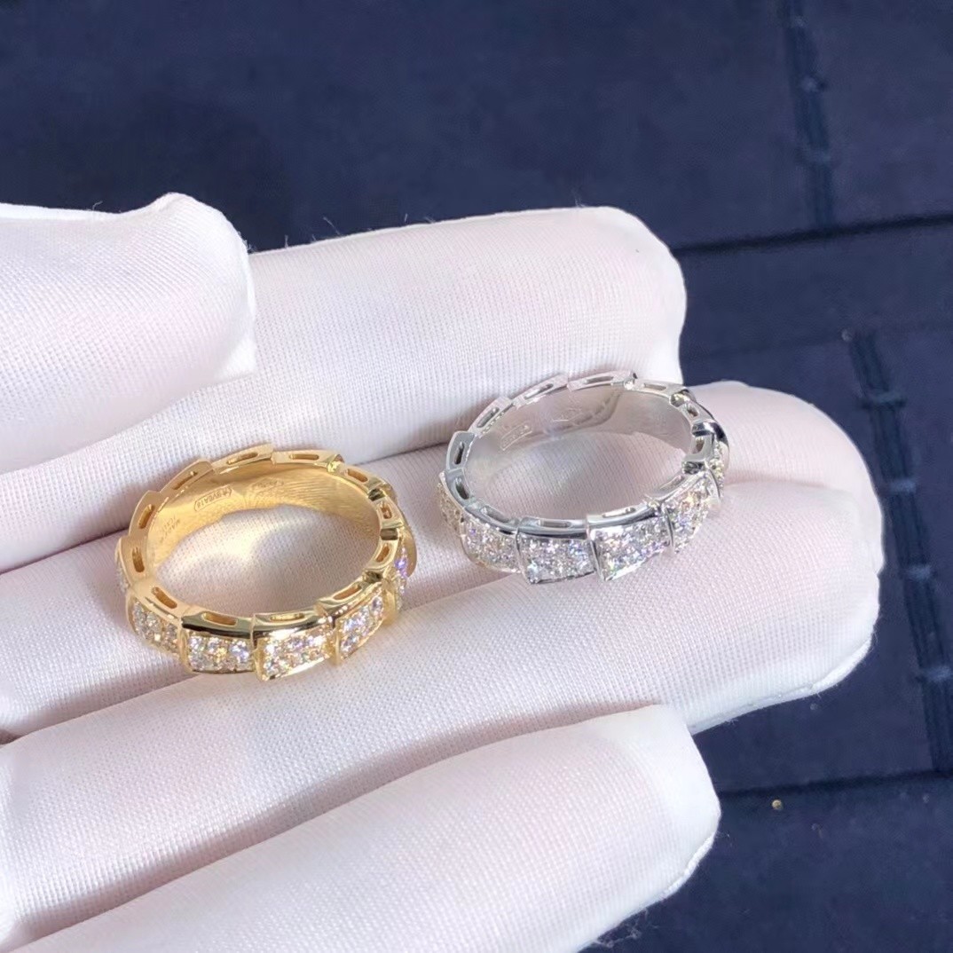 Factory Make BVLGARI Serpenti Viper Ring 18k Gold And Real Diamonds Rose Gold