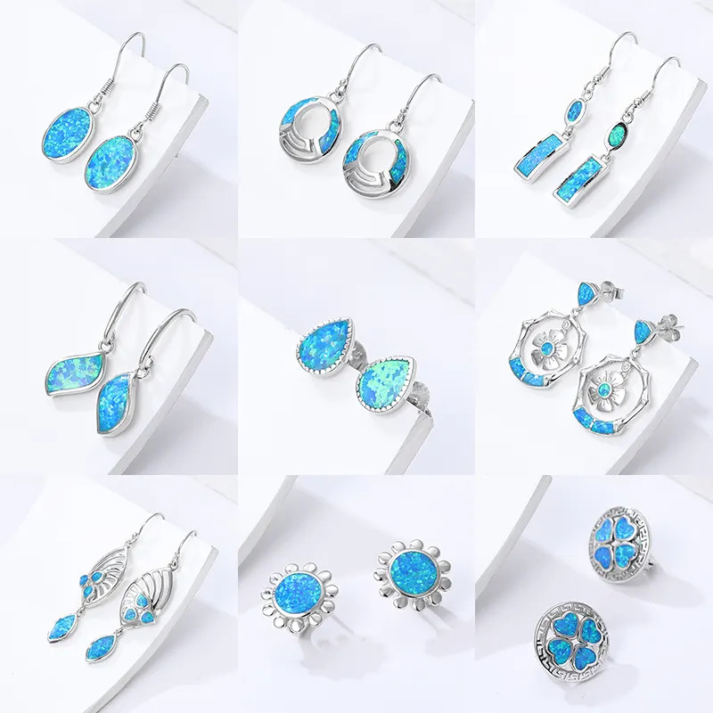 Blue 925 Silver Sterling Opal Jewelry Minimalist Stone Earring OEM